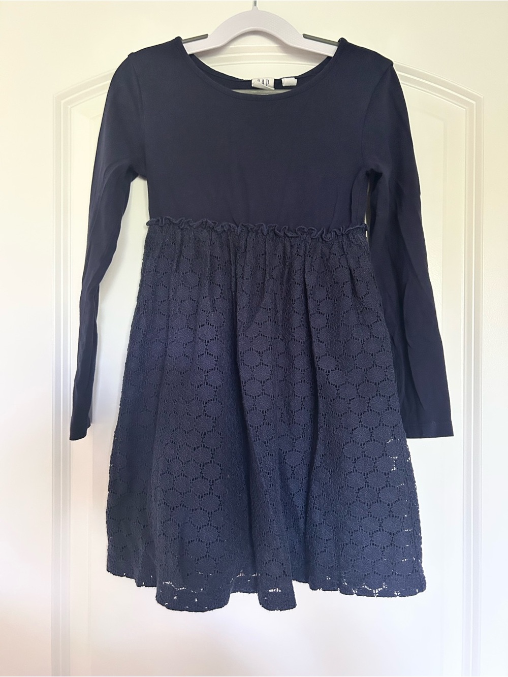 GAP Navy Long-Sleeve Lace Waist Skater Dress